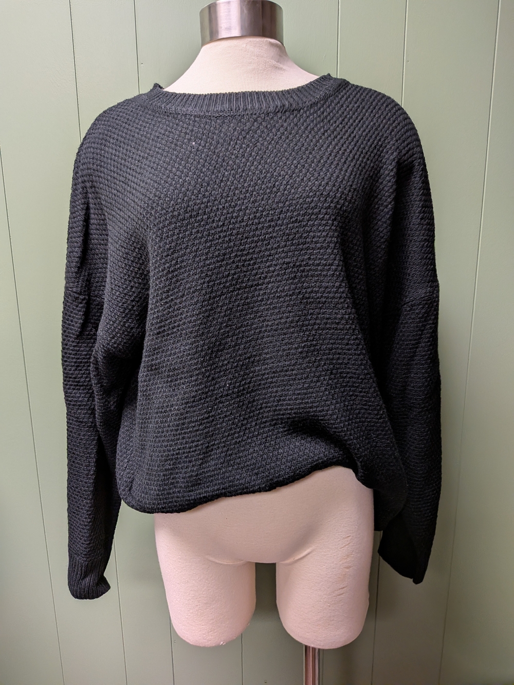 Zenana Outfitters Black Waffle Crewneck Sweater